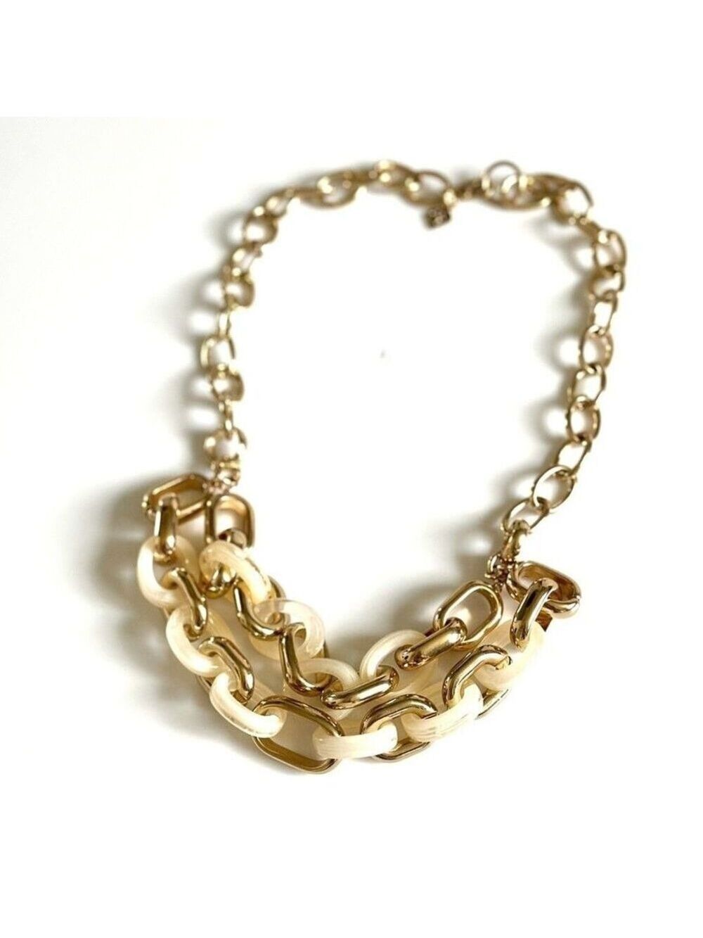 BANANA REPUBLIC l Chunky Cream Tortoise & Gold Link Statement Necklace | NWT